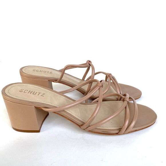 Schutz Princey Leather Strappy Block Heel Slide Sandals Nude Size 10.5 - Picture 2 of 10